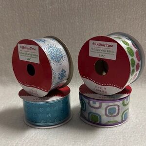 Holiday Time 4 Rolls Wired Glitter Gift Wrap Ribbon 1.5” x 15 FT 60’ TOTAL NEW